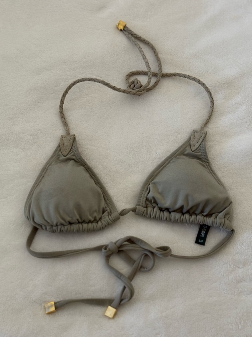 Triangle Bikini Top in Soft Green with Leather Details- Women Swim Bikini